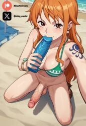 ai_generated big_breasts big_penis brown_eyes cock colored dick fluids futanari futanari/female nami nami_(one_piece) one_piece one_piece_girls orange_hair penis selfie selfie_pose sexy sexy_body sexy_pose squatting sucking_dildo tattoo testicles white_body white_girl white_skin