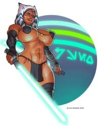 ahsoka_tano busty iron-dullahan large_breasts lightsaber no_watermark star_wars togruta