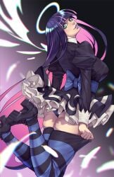 1girls 2024 aqua_eyes bangs blue_hair blunt_bangs female female_only goth looking_at_viewer panty_&_stocking_with_garterbelt pink_hair rim_jims smiling smiling_at_viewer solo stocking_anarchy striped_thighhighs thighhighs two_tone_hair very_long_hair