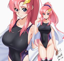 1girls bare_arms bare_thighs bbw big_breasts black_legwear black_swimsuit black_thighhighs blue_eyes blush busty cleavage female female_focus female_only gundam gundam_seed gundam_seed_destiny gundam_seed_freedom hair_ornament hairband hi_res high_resolution highres jacket jacket_on_shoulders lacus_clyne large_breasts legwear light-skinned_female light_skin lips lipstick looking_at_viewer makeup mobile_suit_gundam one-piece_swimsuit pale-skinned_female pale_skin pink_hair pink_lips pink_lipstick pinup ponytail pose posing sideboob solo solo_female solo_focus standing swimsuit tenchi_24 thighhighs thighs tied_hair very_high_resolution white_background