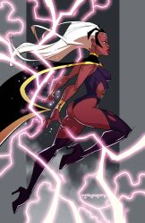 1girls african african_female ass dark-skinned_female female female_only leotard lightning marvel marvel_comics mutant ororo_munroe safe_for_work solo storm_(x-men) white_hair x-men