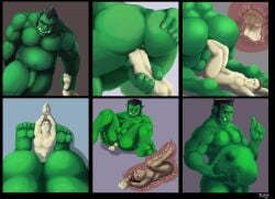 almost_fully_inside anal anal_vore anus balls bara belly big_belly big_feet big_penis black_hair body_outline bound comic duo feet fingernails forced foreskin furaffinity genitals green_anus green_body green_skin hair hands_tied hi_res human humanoid internal male male/male mammal musclegut muscular nails orc pale_skin pandottermon penis prey_outline puffy_anus size_difference unwilling_prey vore