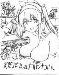 1girls alternate_hairstyle arm_behind_head arm_support artist_name big_breasts breast_tattoo breasts buruma busty convenient_censoring female female_only fingerless_gloves gloves hair_ribbon heart highres japanese_text king_of_fighters large_breasts long_hair looking_at_viewer monochrome nakoruru night nude onsen open_mouth pose posing ribbon samurai_shodown sensual sketch smile snk solo spoken_heart tattoo tongue traditional_media translation_request twintails very_long_hair voluptuous water