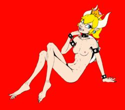 blonde_hair bowsette bracelet breasts cock-atrice collar feet horns long_fingernails mario_(series) new_super_mario_bros._u_deluxe nintendo nude rule_63 spiked_bracelet spiked_collar