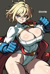 1girls breasts dc dc_comics female female_focus female_only karen_starr komatsuki komatsuki_n large_breasts light-skinned_female light_skin looking_at_viewer power_girl solo superheroine thick_thighs thighs wide_hips