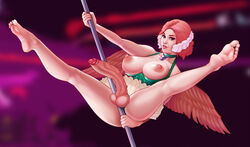 1futa angel angel_cecilia angel_wings arteria barefoot cecilia dickgirl erection feet futa_only futanari intersex large_penis penis penis_to_the_knees pink_hair pole_dancing short_hair solo testicles veiny_penis wings