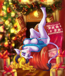 anthro asheraart bovine breasts christmas clothed clothing female holidays hooves horns jersey mammal pullover pussy slipover solo sweater