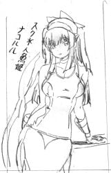 1girls alternate_costume alternate_hairstyle arm_support big_breasts breasts busty cleavage competition_school_swimsuit competition_swimsuit female female_only fingerless_gloves gloves hair_ribbon half-closed_eyes highres japanese_text king_of_fighters large_breasts long_hair looking_at_viewer mermaid monochrome monster_girl nakoruru one-piece_swimsuit parted_lips pose posing ribbon samurai_shodown school_swimsuit seductive seductive_look seductive_smile sensual sideboob sketch smile snk solo swimsuit teeth traditional_media traditional_media_(artwork) translation_request twintails very_long_hair voluptuous