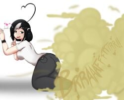 black_hair enjoying_farting fart fart_cloud fart_fetish farting farty_chan female funlitogc gassychan_(artist) gina_(funlitogc) huge_fart moan moaning moaning_in_pleasure on_hands_and_knees pleasure_face thick_ass