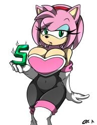 1girl amy_rose amy_the_bat anniversary big_breasts bodysuit curvy_female female_only kiroxiii neckline rouge_the_bat_(cosplay) solo_female sonic_(series) sonic_the_hedgehog_(series) spandex_shorts tagme thick_thighs