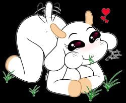 anthro ass big_breasts breasts bunny_maloney charlotte_(bunny_maloney) eating eating_grass female goat goat_horns grass looking_at_viewer munching smiling smiling_at_viewer sound_effects tagme tail tail_motion wiggle wiggle_lines