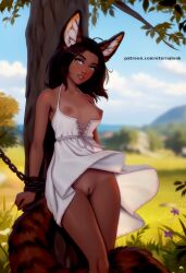 ai_generated animal_ears chained chained_up chained_wrists dark-skinned_female dark_skin eternal_oak female fluffy_tail kidnapped kidnapped_girl partially_clothed petite petite_body petite_breasts petite_female ready_for_rape small_breasts tease tied_up tight_pussy upskirt windy_skirt