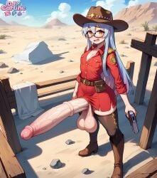 ai_generated big_asshole big_cock cowboy cowboy_hat djxcarline far_west femboy guns huge_cock outdoors trap wild_west