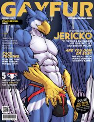 abs anthro avian bulge claws gryphon hi_res jericko_(germanshepherd69) looking_at_viewer male muscular mythological_avian mythological_creature mythology shadowsky smile solo standing wings