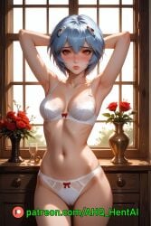 1girls ahq_hentai ai_generated bedroom blue_hair blush breasts medium_breasts neon_genesis_evangelion petite rei_ayanami shy solo_female stable_diffusion standing underwear