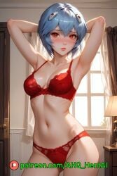 1girls ahq_hentai ai_generated bedroom blue_hair blush breasts medium_breasts neon_genesis_evangelion petite rei_ayanami shy solo_female stable_diffusion standing underwear