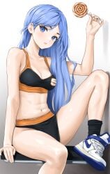 1girls arm_support bare_arms bare_belly bare_calves bare_chest bare_hands bare_hips bare_knees bare_legs bare_midriff bare_navel bare_shoulders bare_skin bare_thighs belly belly_button black_bra black_panties black_underwear blue_eyebrows blue_eyes blue_eyes_female blue_hair blue_hair_female bra breasts calves chaesu cleavage collarbone curvaceous curvaceous_body curvaceous_female curvaceous_figure curvaceous_hips curvaceous_thighs curvy curvy_body curvy_female curvy_figure curvy_hips curvy_thighs dot_nose elbows exposed_arms exposed_belly exposed_chest exposed_hips exposed_legs exposed_midriff exposed_navel exposed_shoulders exposed_skin exposed_thighs eyebrows_visible_through_hair fair_skin feet female female_focus female_only fingernails fingers footwear full_body groin head_tilt high_resolution highres knee_up knees lean_body lean_figure leg_up legs light-skined_female light-skinned light-skinned_female light_skin light_skin_female light_skinned light_skinned_female lips lolipop long_hair looking_at_viewer medium_breasts midriff minah narrow_waist navel panties shiny_arms shiny_belly shiny_breasts shiny_hair shiny_legs shiny_shoulders shiny_skin shiny_thighs shoes shoulders simple_background sitting slender_body slender_waist slim_girl slim_waist smooth_skin solo sports_bra sports_panties sports_shoes thick_thighs thighs thin_waist tilted_head underwear v-line white_background white_footwear white_shoes