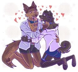 2boys anthro canine chow_chow drooling fishnets france french_kiss french_politics furry gabriel_attal garter_belt german_shepherd hi_res jordan_bardella kissing male no_visible_genitalia politician politics saliva simple_background twink yaoi