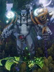 3d_(artwork) anthro armor blizzard_entertainment bodily_fluids canid canine canis clothing cloud cloudy_sky cum digital_media_(artwork) erection flower forest fur genital_fluids genitals glowing glowing_eyes grass hair hi_res magic magic_user male mammal masturbation moon multicolored_body multicolored_fur mythological_canine mythological_creature mythology nude penis plant shoulder_pads sky solo staff star starry_sky teeth toxik_enzis tree warcraft werecanid werecanine werecreature werewolf white_body white_fur wolf worgen