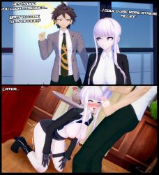 blowjob bookie danganronpa danganronpa:_trigger_happy_havoc danganronpa_2:_goodbye_despair danganronpa_3 hair hair_pull hinata_hajime kirigiri_kyouko licking_penis saliva_string saliva_trail stress_relief