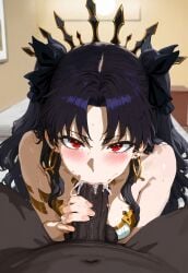 ai_generated bed bedroom big_ass big_penis black_hair blowjob curvy_female dark-skinned_male dark_skin day fate/grand_order fate_(series) female gintoai indoors interracial ishtar_(fate) light-skinned_female light_skin male male/female sexy_body tohsaka_rin veiny_penis