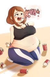 belly_bigger_than_body belly_overhang big_ass boku_no_hero_academia burp burp_cloud burp_fetish burping coke-bottle_glasses funlitogc gassychan_(artist) gurgle gurgling gurgling_noise happy_female huge_breasts jiggle loud_burp morbidly_obese morbidly_obese_female my_hero_academia nipples_visible_through_clothing ochako_uraraka on_back on_bed overweight overweight_female pants_down sitting_on_floor thick_thighs underwear_swap uraraka_ochako