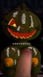 3d anthro breasts cum cum_on_breasts female five_nights_at_freddy's jack-o-lantern jack_o_pumpkin_(fnaf) nipples penis pumpkin pumpkin_girl pumpkin_head smile solo video_games