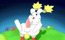 anus balls big_balls big_penis cum lagomorph male mammal mario mario_(series) nintendo penis precum rabbit saliva star_bunny super_mario_galaxy sweat tapering_penis video_games yumei