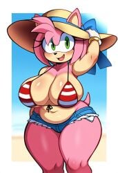 1female 1girl 1girls ai_generated amy_rose beach beach_background belly big_boobs big_breasts big_tits bikini_bra bikini_top boobs bra breasts female female_only furry furry_female furry_only green_eyes hat hedgehog_girl juicyai micro_shorts mobian mobian_(species) pink_fur pink_hair pink_skinned_female pixiv sega sexy shorts solo solo_anthro solo_female sonic_(series) sonic_the_hedgehog_(series) summer thick_thighs thighhighs thighs tits voluptuous voluptuous_anthro voluptuous_female