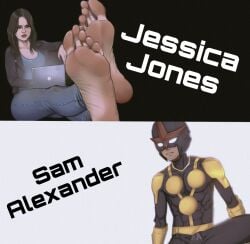 age_difference au edited empiricalsmut erection_under_clothes fanart feet feet_focus feet_up foot_fetish foot_worship hard_cock jessica_jones marvel masturbation nova_(marvel) older_female older_woman_and_younger_boy precum sam_alexander younger_male