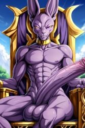 ai_generated balls beerus big_balls big_penis cock cocky69 dragon_ball_super excessive_size god_of_destruction hyper_penis long_penis male_focus muscles muscular muscular_anthro penis throne veiny_penis