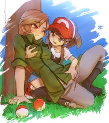 2girls against_tree age_difference ambiguous_consent arm_support backpack bag berg blush boots breast_grab breasts brown_eyes brown_hair clenched_teeth clothed coach_trainer_(pokemon) coat day elaine_(pokemon) eyelashes female female_only femdom fingering grabbing grass groping hat human human_only kneeling long_hair multiple_girls nintendo npc_trainer older_female one_eye_closed open_fly open_mouth outdoors pants pants_down poke_ball pokemon pokemon_lgpe pokemon_rgby ponytail reach_around shirt shoes shorts sketch sky small_breasts small_dom_big_sub smile tears teeth tree white_border wince younger_female yuri