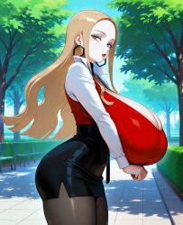 ai_generated big_breasts blonde_female blonde_hair female female_only green_eyes huge_breasts jiuyang-hsien large_breasts long_hair nintendo oleana_(pokemon) pokemon pokemon_ss solo