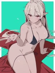 arknights bikini female female_only nitro_(mugityaoisii) pointy_ears red_eyes thighs untied_bikini warfarin_(arknights)