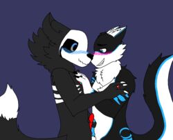 black_fur black_nose blue_eyes blue_fur blue_penis blush canine_penis cute deadtale ears_back fang_(deadtale) frottage furry furry_only helping_hand jerkingoff knot nose_kiss pleasure_face riskaver riskaver_(artist) tail touching_arm touching_chest wolf