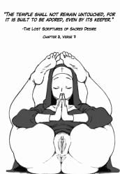 1girls anus big_ass bogmoza bottomless catholic christianity clitoral_hood clitoris closed_eyes english_text exposed_pussy feet feet_up huge_ass nun nun's_habit nun_outfit plump_labia prayer praying praying_hands presenting presenting_anus presenting_pussy pubic_hair puffy_anus pussy pussy_lips religion simple_background soles text thick_thighs vulva white_background wide_hips