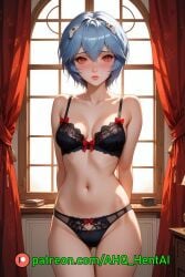 1girls ahq_hentai ai_generated bedroom blue_hair blush breasts medium_breasts neon_genesis_evangelion petite rei_ayanami shy solo_female stable_diffusion standing underwear