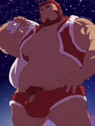 balls bara beard bulge christmas facial_hair fate/grand_order fate_(series) flaccid iskandar_(fate) magma00_(artist) male male_only muscles muscular penis red_hair solo solo_male