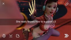 3d alternate_costume blizzard_entertainment breasts cruiser_d.va d.va duo female female_only king's_row_(map) looking_at_viewer lunawantsyou mercy nipples overwatch self_fondle snapchat tagme text wings witch_hat witch_mercy yuri