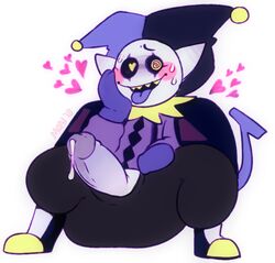 <3_eyes blush boots clothed clothing cum cum_on_penis cum_string deltarune erection footwear hat heart humanoid humanoid_penis imp jevil_(deltarune) looking_at_viewer male male_only mostly_nude open_mouth orgasm pants penis pointy_ears presenting presenting_penis saltcandy sharp_teeth shirt sitting smile solo spread_legs spreading sweat teeth tongue tongue_out