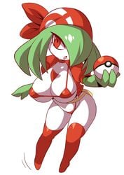 anime_style big_breasts bra breasts cleavage clothing cosplay female female_only kirlia konno_tohiro large_breasts looking_at_viewer may_(pokemon)_(cosplay) nintendo panties pokémon_(species) pokemon pokemon_(species) solo thighhighs