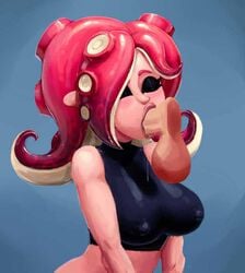 closed_eyes deepthroat fellatio female nintendo octoling oral outta_sync simple_background splatoon tank_top