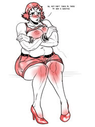 big_belly blush gem_(species) high_heels nipples pearl_(steven_universe) red_hair shorts steven_universe thick_thighs topless vogol white_skin