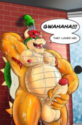 1boy 2018 armpit_hair balls belly bowser drake-husky english_text erection humanoid_penis indoors koopa male male_only mario_(series) masturbation nintendo nipples open_mouth penis retracted_foreskin scalie shell shower solo speech_bubble standing super_mario_bros. testicles text uncut vein veiny_penis video_games warp_pipe