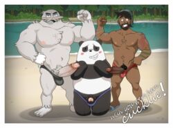 3boys bear biceps big_penis bigfoot blush cartoon_network dark-skinned_male erection gay human kale_(we_bare_bears) kneeling looking_at_viewer male male_only mammal muscular_male outdoors panda panda_(wbb) pecs penis photo ralph_(wbb) smile tattooed_arm we_bare_bears yaoi zombiehk