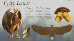 animal_genitalia anthro ass avian beak big_eyes biped bird cloaca cuntboy feathered_wings feathers feliscede full-length_portrait great_horned_owl intersex model_sheet nude owl portrait presenting presenting_hindquarters solo standing tail_feathers wings