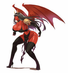 1girls areola_slip breasts chaos_comics female female_only horns huge_breasts muscles muscular_female nail_polish purgatori red_skin solo vampire wings yellow_eyes zetarok