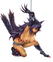 animal_ears blush bondage bondage bound breasts chains claws cleavage female female full_body kanon_(taimanin_asagi) large_breasts lilith-soft moaning monster_girl nipples no_bra nobushito_kuro piercing shiny shiny_skin short_shorts shorts solo squatting sweat taimanin_(series) taimanin_asagi taimanin_rpgx tattoo topless wolf_ears