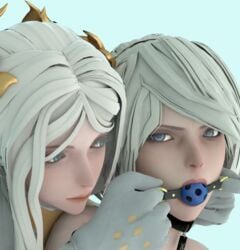 3d ball_gag beauty_mark blender collar female mole mole_under_mouth nier nier:_automata tagme yorha_2b yorha_commander yuri