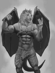 anthro asatrua bondage canine dragon harness horn hybrid kemono leather male male_only mammal muscular muscular_male nipples penis phone piercing pose solo uncut wardrobe_malfunction wings wolf